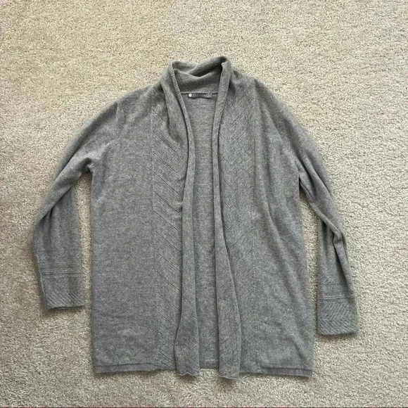 InCashmere Drape Front Open Cardigan Gray Women’s Size Large $219 100% Cashmere - Picture 7 of 16